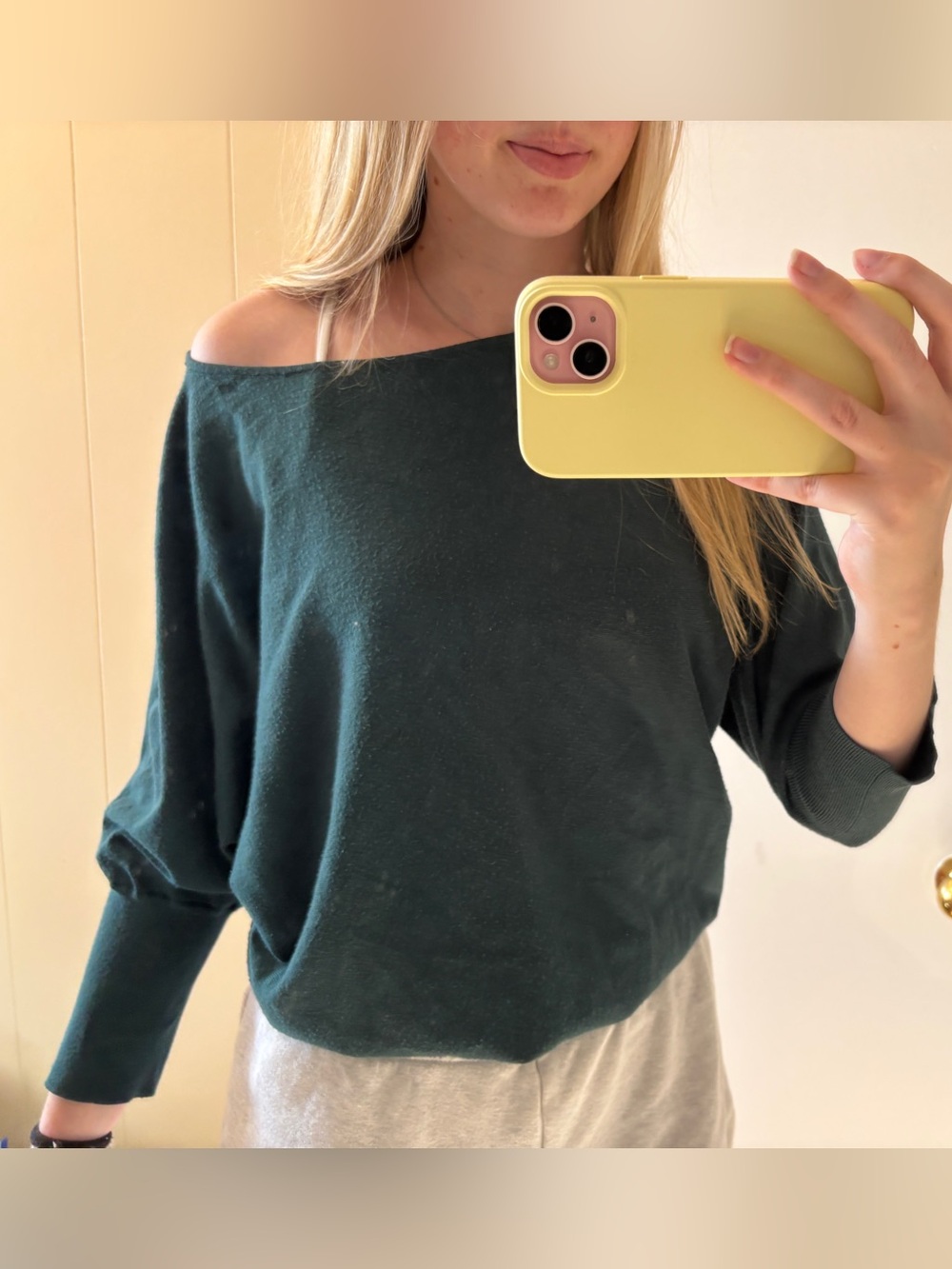 Off-Shoulder Dark Green Sweater